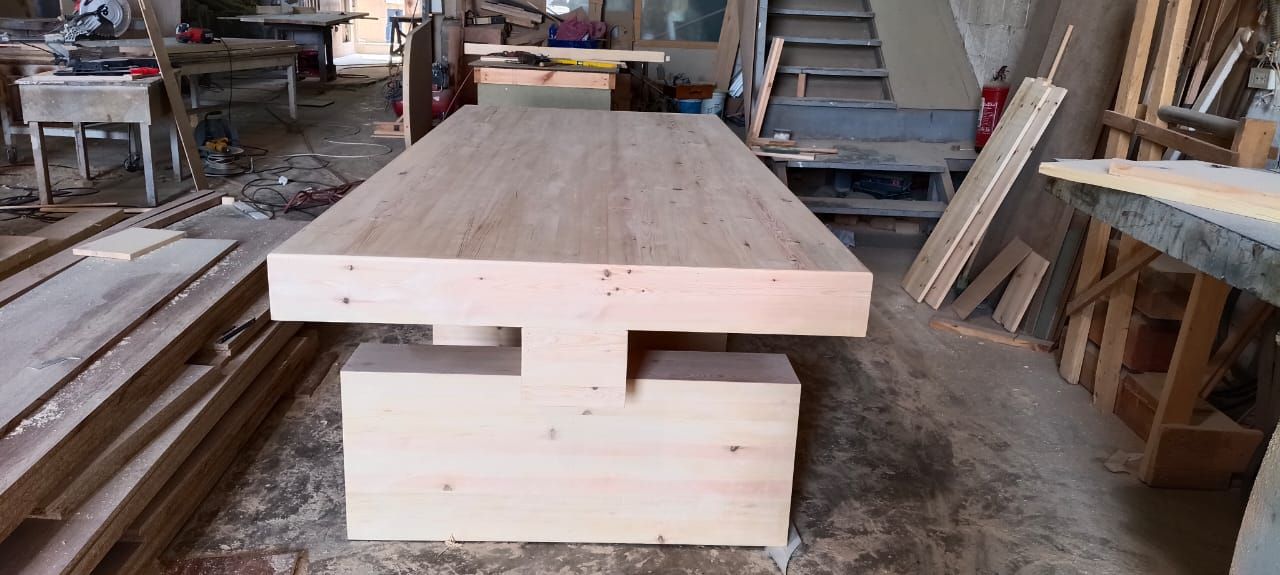 A commercial-grade restaurant dining unit combining integrated wooden bench seating with a matching central dining table. - Photo 4