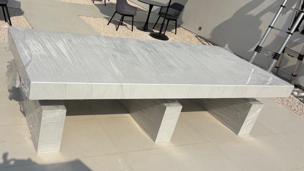 A commercial-grade restaurant dining unit combining integrated wooden bench seating with a matching central dining table. - Photo 5